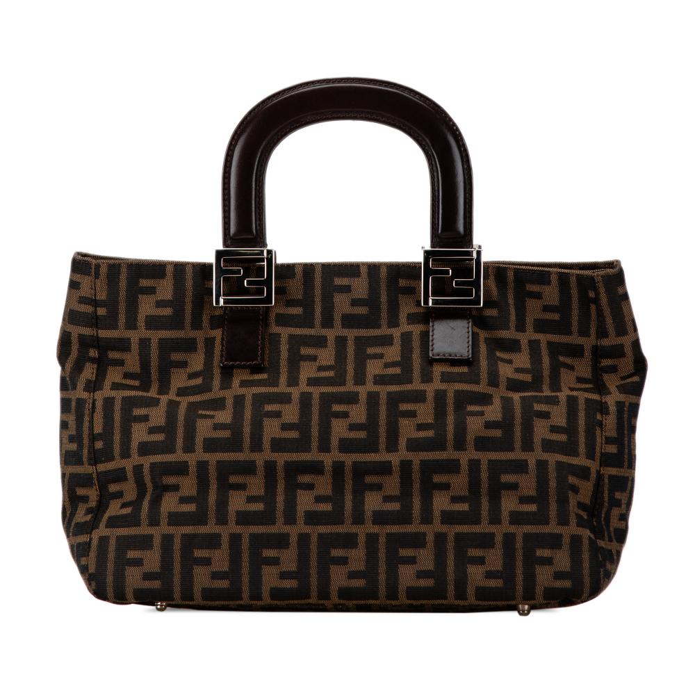 Fendi B Fendi Brown Canvas Fabric Small Zucca Twins Tote Italy
