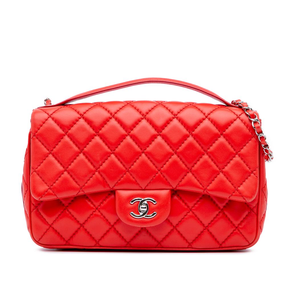 Chanel B Chanel Red Lambskin Leather Leather Jumbo Lambskin Easy Carry Flap Satchel Italy