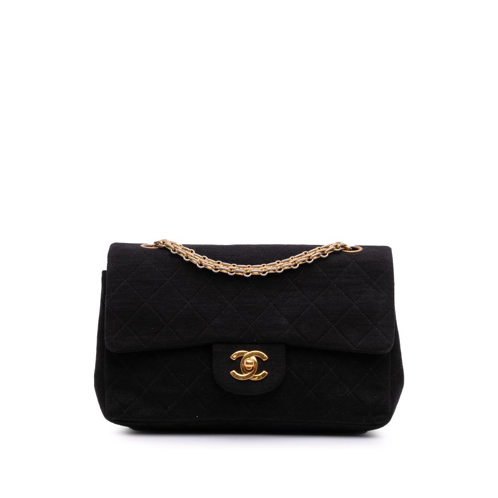 Chanel B Chanel Black Cotton Fabric Small Classic Jersey Double Flap France