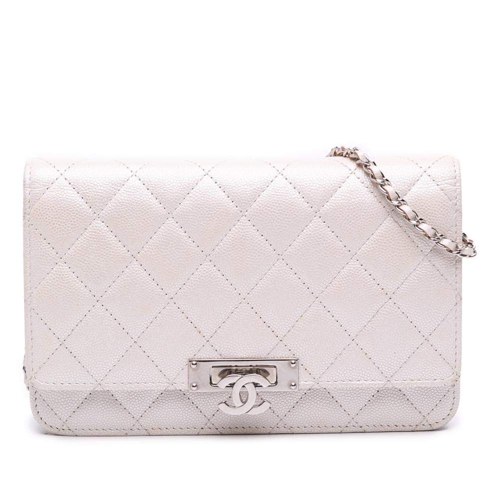 Chanel B Chanel White Ivory Caviar Leather Leather Quilted Caviar Golden Class Wallet On Chain Italy