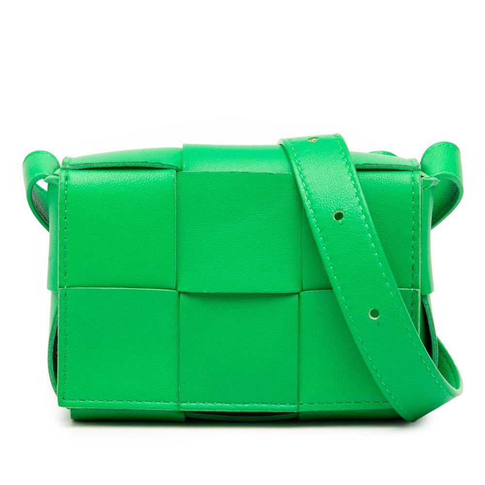 Bottega Veneta AB Bottega Veneta Green Lime Nappa Leather Leather Candy Nappa Intrecciato Cassette Crossbody Italy