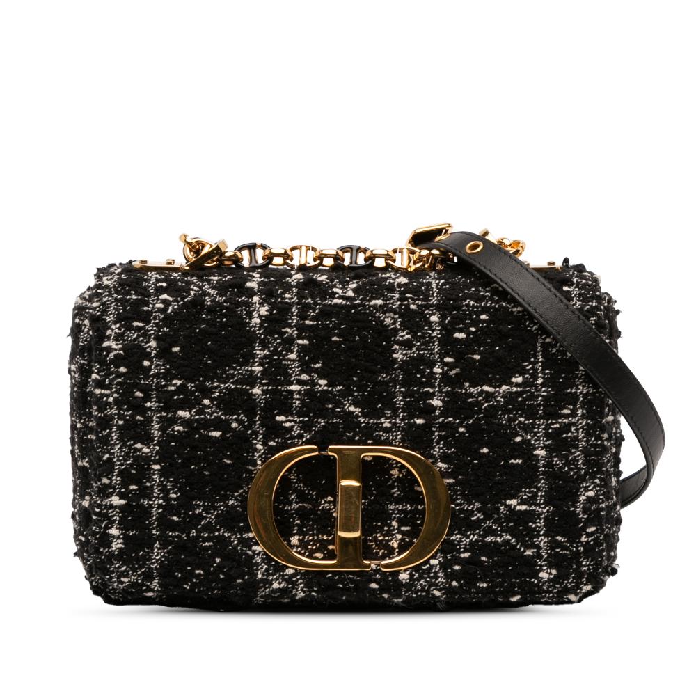 Christian Dior AB Dior Black Tweed Fabric Small Macrocannage Caro Bag Italy