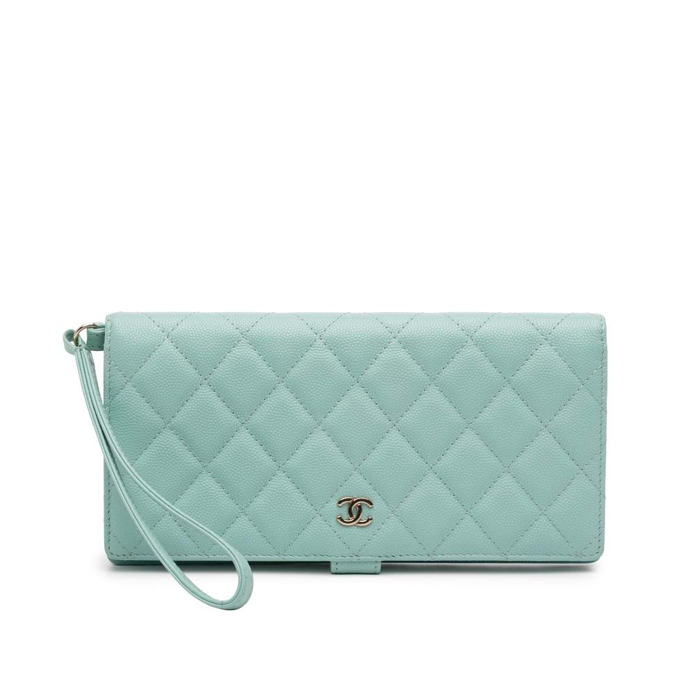 Chanel AB Chanel Blue Turquoise Caviar Leather Leather CC Quilted Caviar Bifold Long Wallet Italy