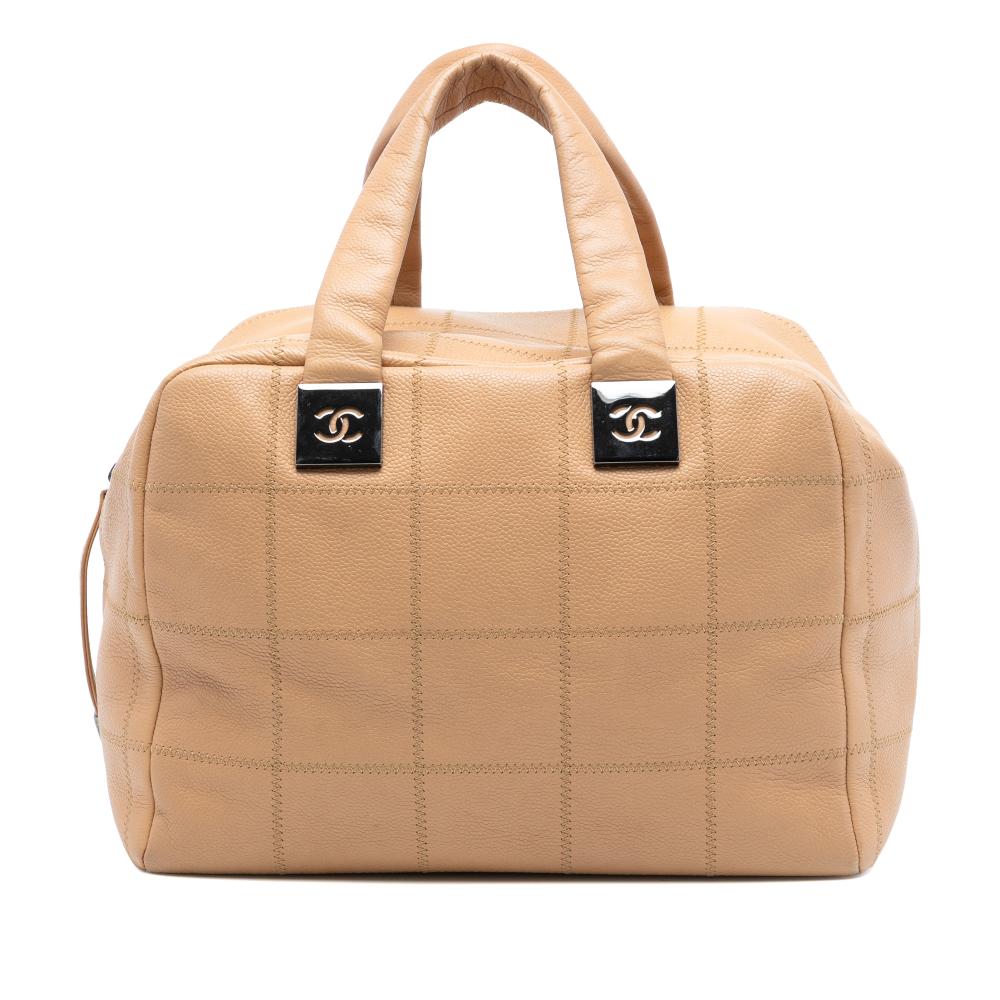 Chanel AB Chanel Brown Beige Caviar Leather Leather CC Choco Bar Caviar Stitched Boston Italy