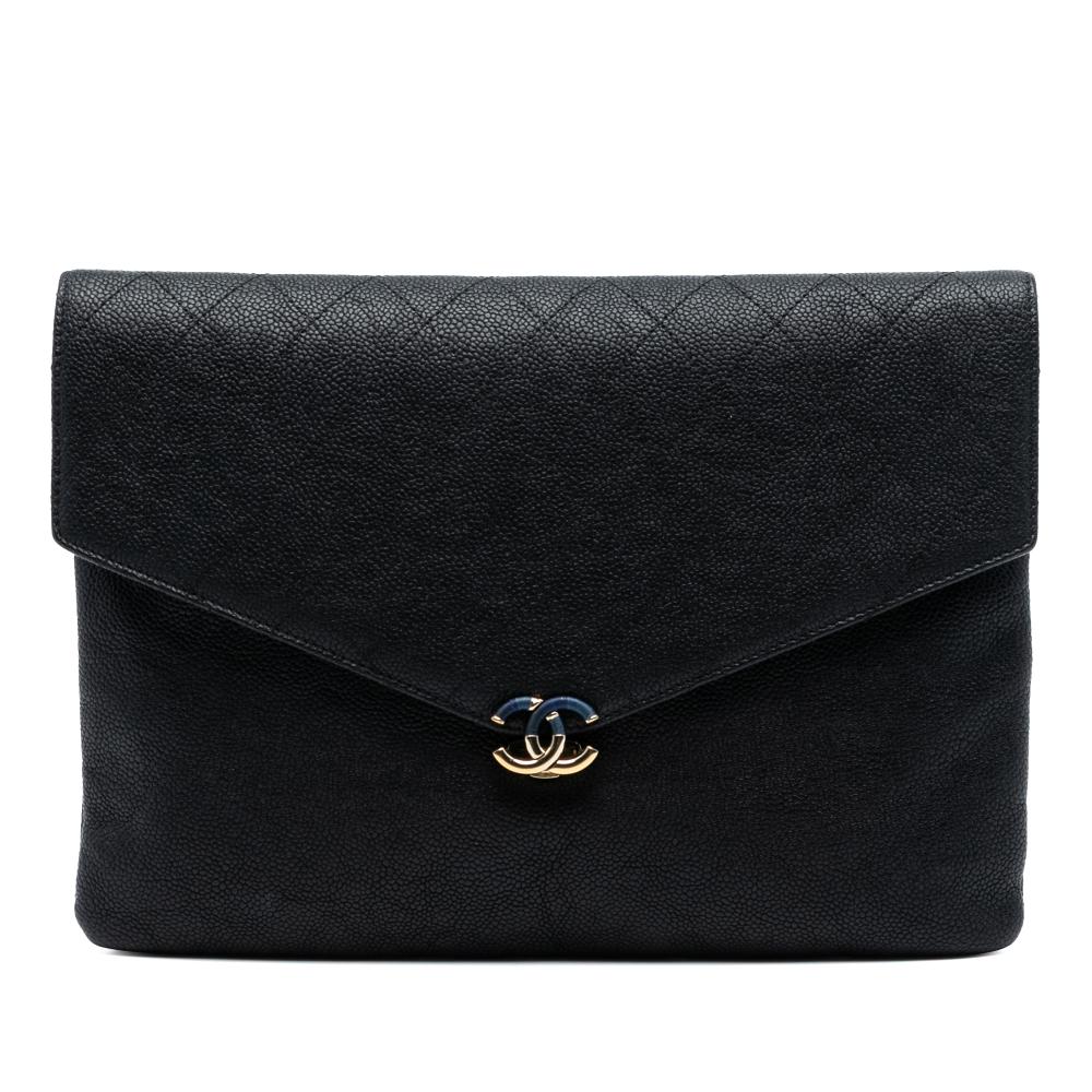 Chanel AB Chanel Black Caviar Leather Leather Paris Cuba Quilted Caviar Thread Around Envelope Clutch Italy