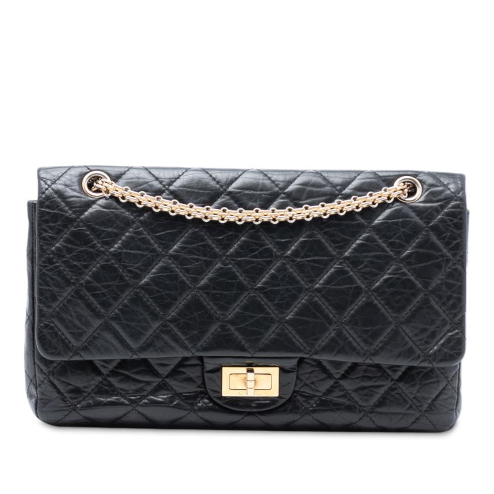 Chanel B Chanel Black Calf Leather Reissue 2.55 Aged skin Double Flap 226 France