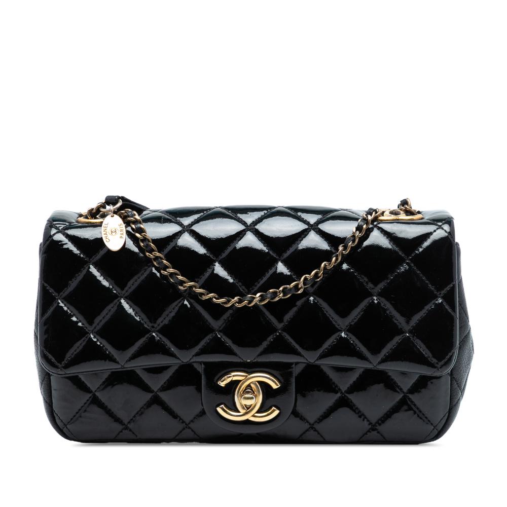 Chanel B Chanel Black Patent Leather Leather Paris Salzburg Medium Patent Goatskin CC Eyelet Flap Italy