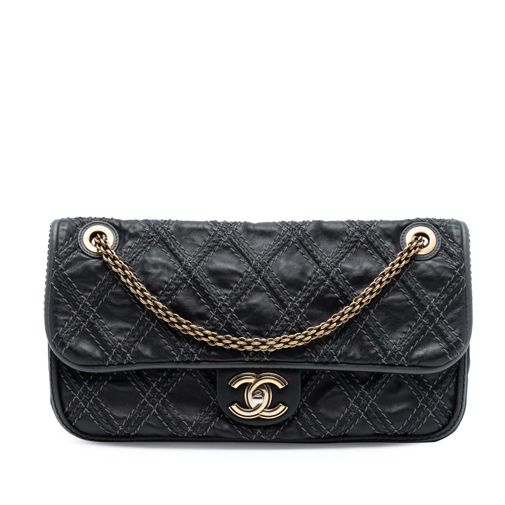Chanel AB Chanel Gray Charcoal Calf Leather Paris Bombay Medium CC skin Triptych Flap Italy