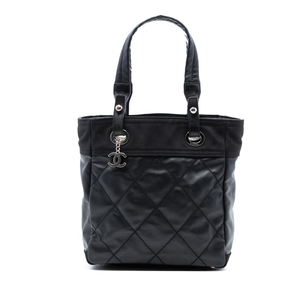 Chanel B Chanel Black Coated Canvas Fabric Small Quilted Paris Biarritz Tote Italy