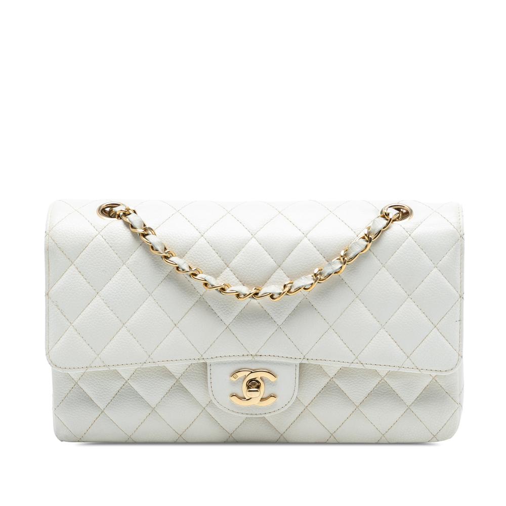 Chanel B Chanel White Ivory Caviar Leather Leather Medium Classic Caviar Double Flap France