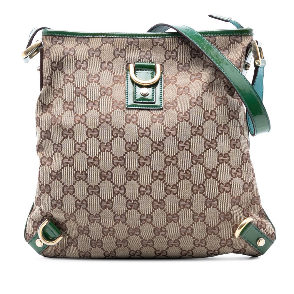 Gucci B Gucci Brown Beige with Green Canvas Fabric GG Abbey D Ring Crossbody Italy
