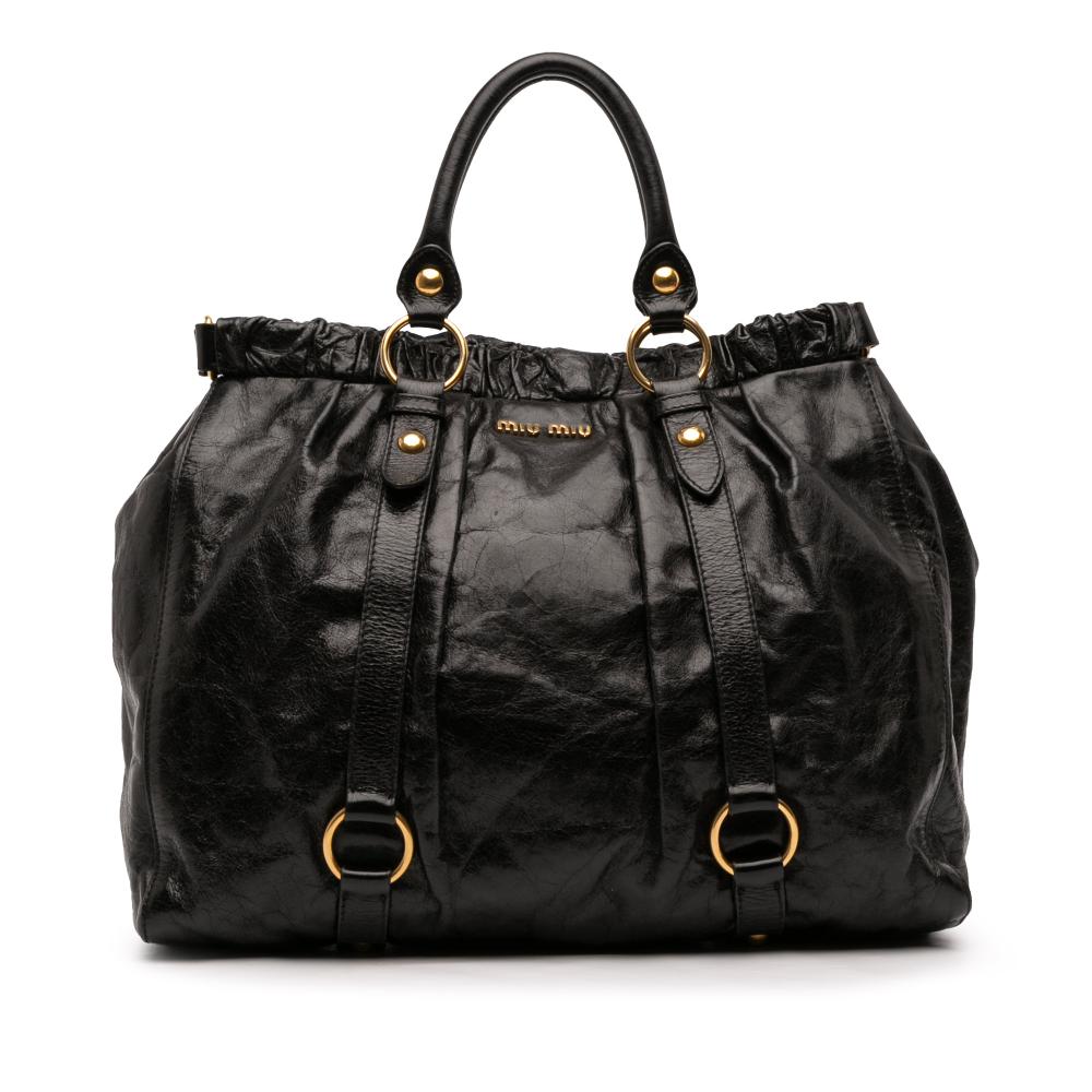 Miu Miu B Miu Miu Black Calf Leather Vitello Shine Satchel Italy