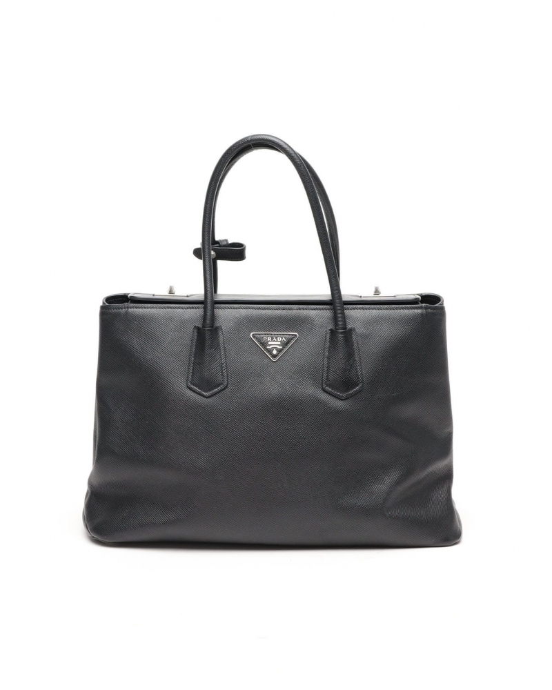Prada Saffiano Turnlock Twin Tote Bag