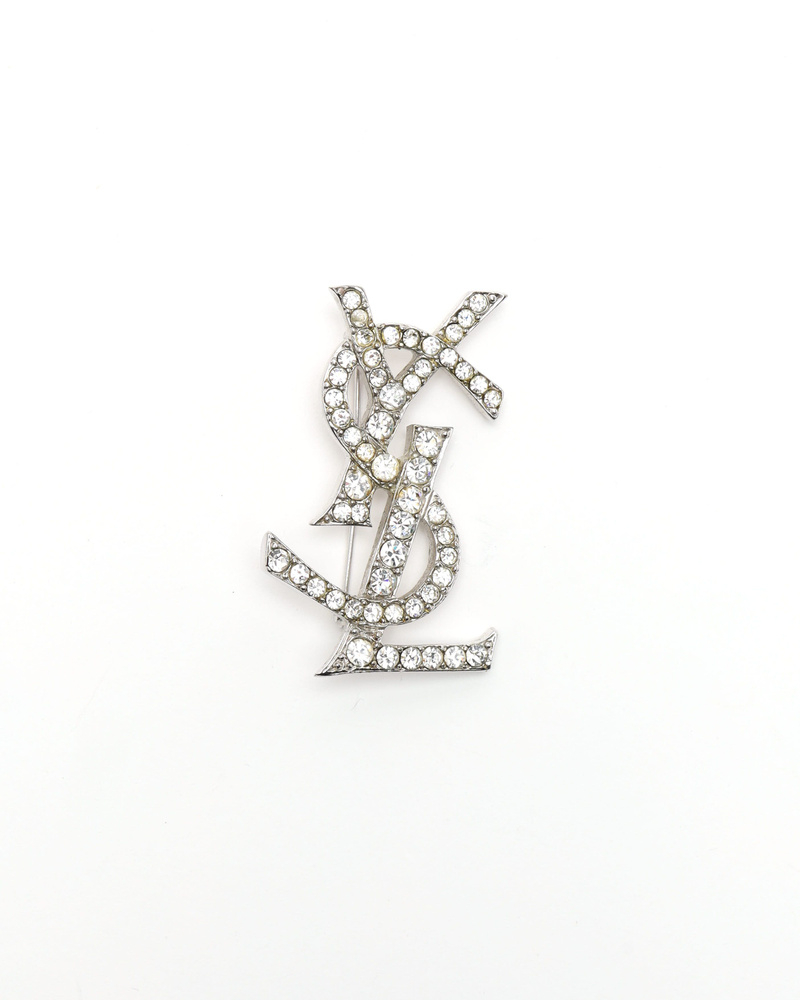 Saint Laurent YSL Logo Rhinestone Brooch