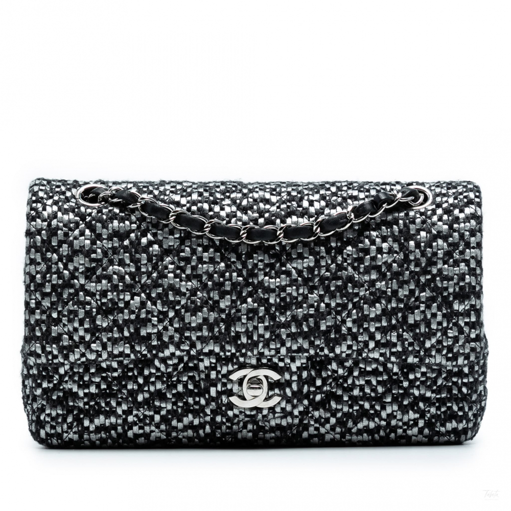 Chanel Classic Double Flap Medium Tweed Shoulder Bag Black
