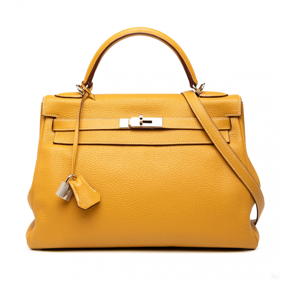 Hermès Kelly 32 Taurillon Clemence Leather Top-handle Handbag Jaune de Naples