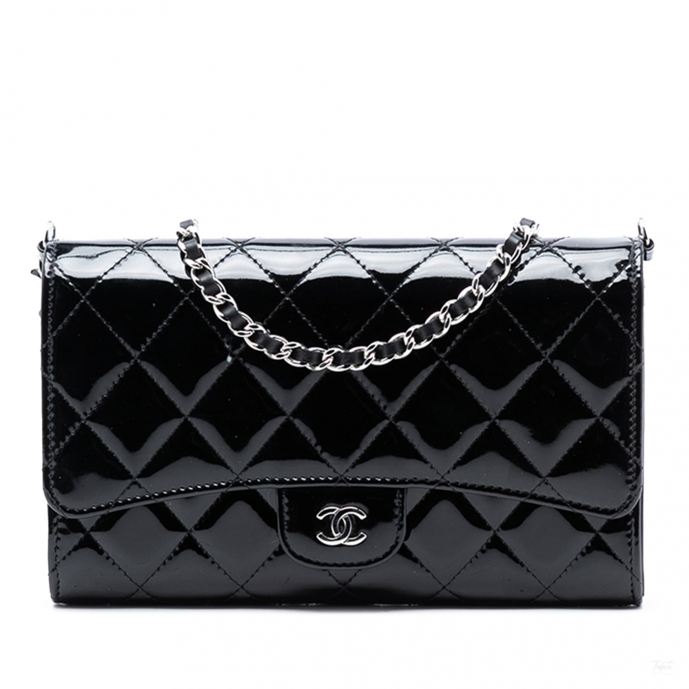 Chanel WOC Patent Leather Quilted Flap Crossbody Black