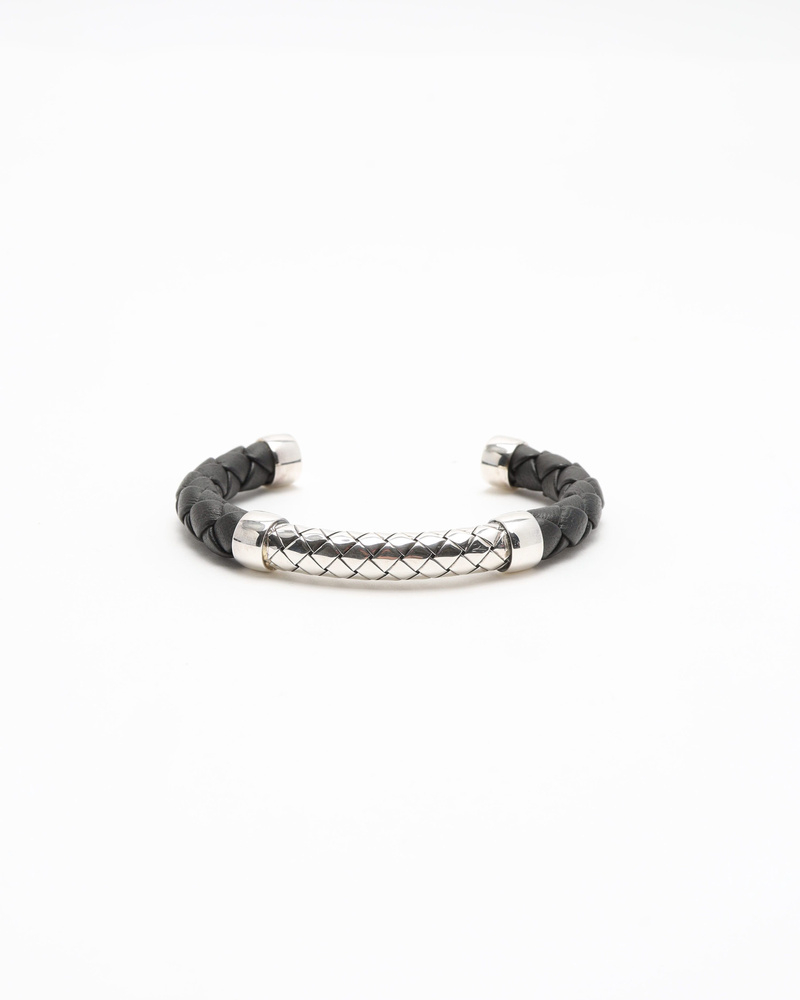 Bottega Veneta Intrecciato Silver and Leather Bracelet