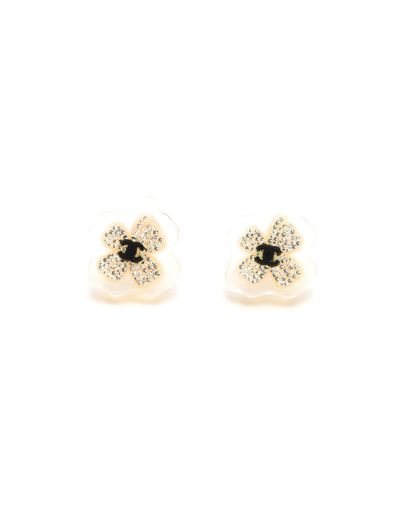 Chanel Coco Mark Resin Rhinestone Earrings