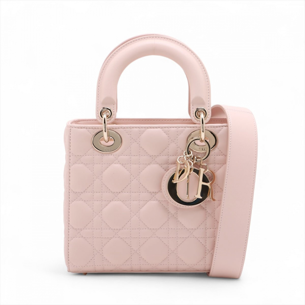 Christian Dior Lady Dior Small Lambskin Leather My ABCDior Cannage Tote Handbag Sand