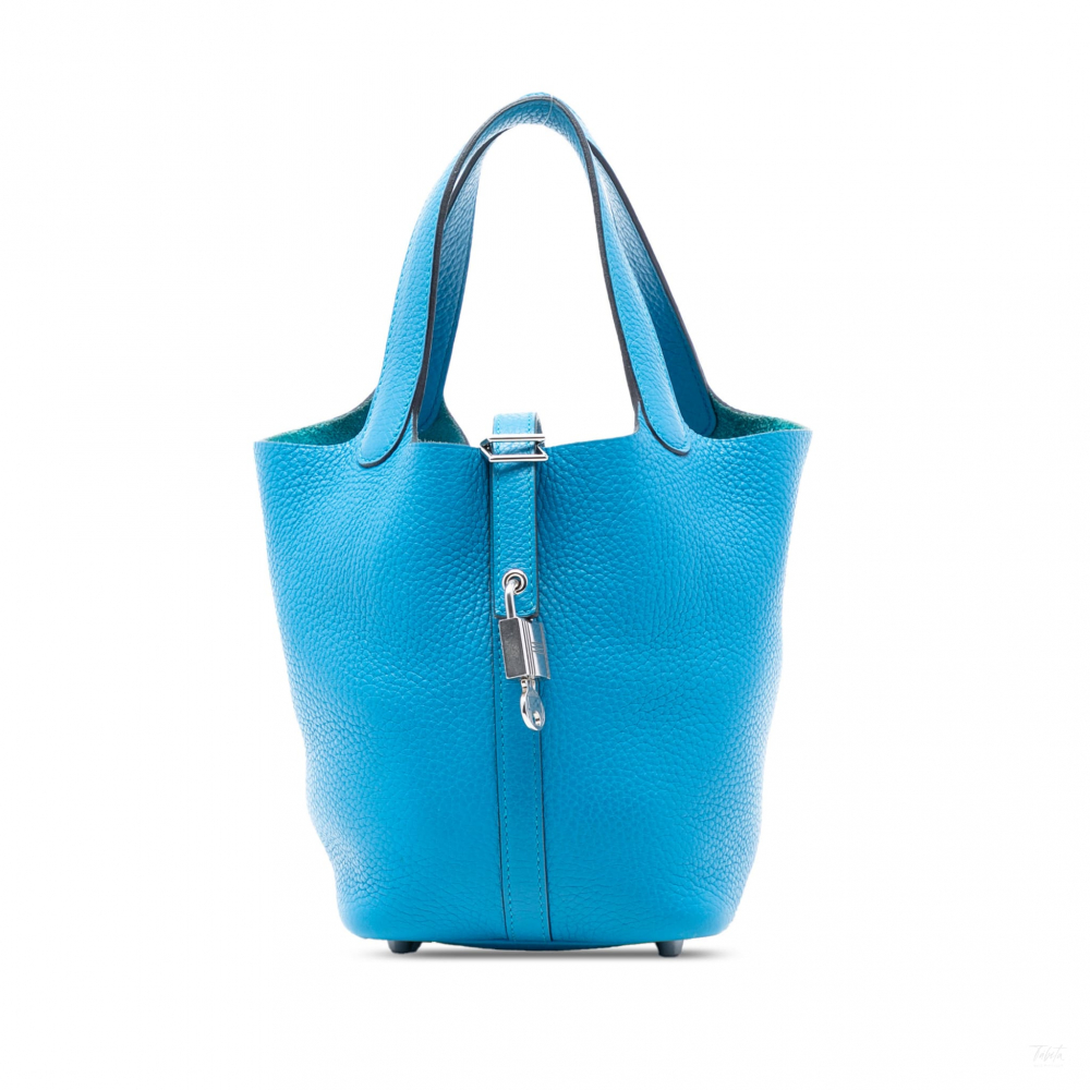 Hermès Picotin 18 Taurillon Clemence Leather Lock Bucket Handbag Blue Frida