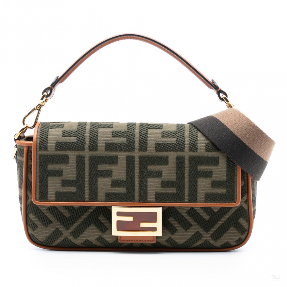 Fendi Zucca Medium Canvas Baguette Handbag Green