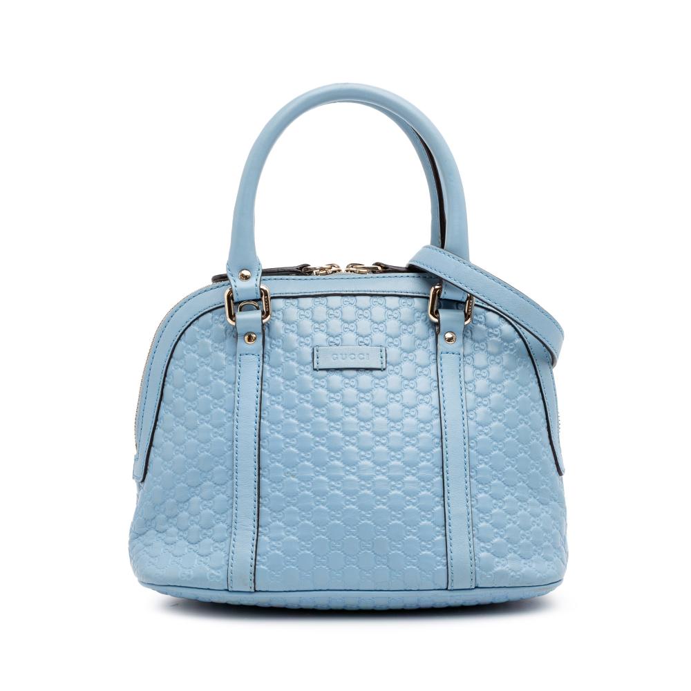Gucci B Gucci Blue Light Blue Calf Leather Mini Microguccissima Dome Satchel Italy