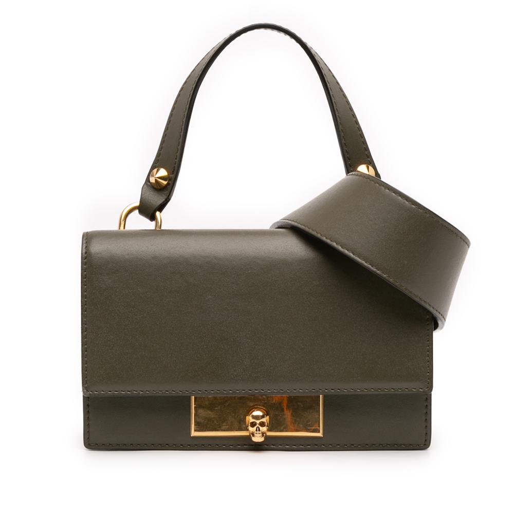 Alexander McQueen AB Alexander McQueen Green Olive Green Calf Leather Mini Skull Lock Top Handle Bag Italy