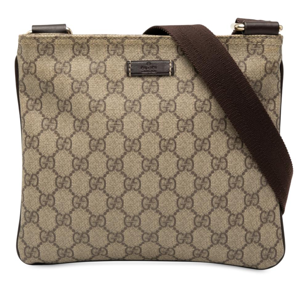 Gucci AB Gucci Brown Beige Coated Canvas Fabric GG Supreme Crossbody Italy