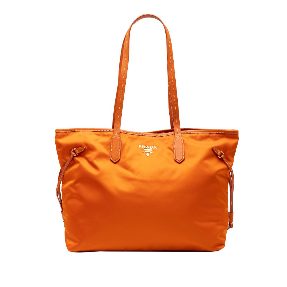 Prada B Prada Orange Nylon Fabric Saffiano Trimmed Tessuto Open Convertible Tote Italy