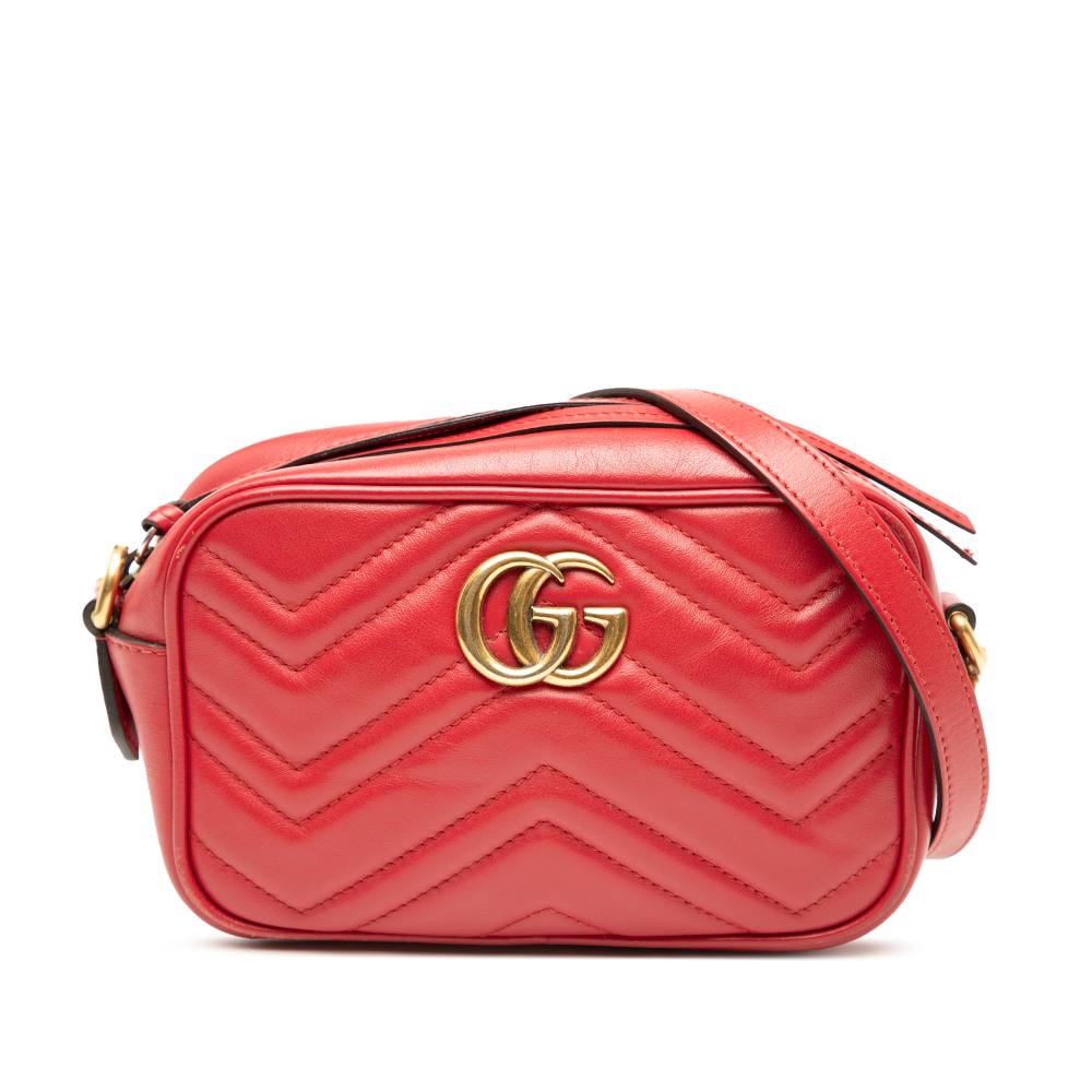Gucci B Gucci Red Calf Leather Mini GG Marmont Matelasse Crossbody Italy