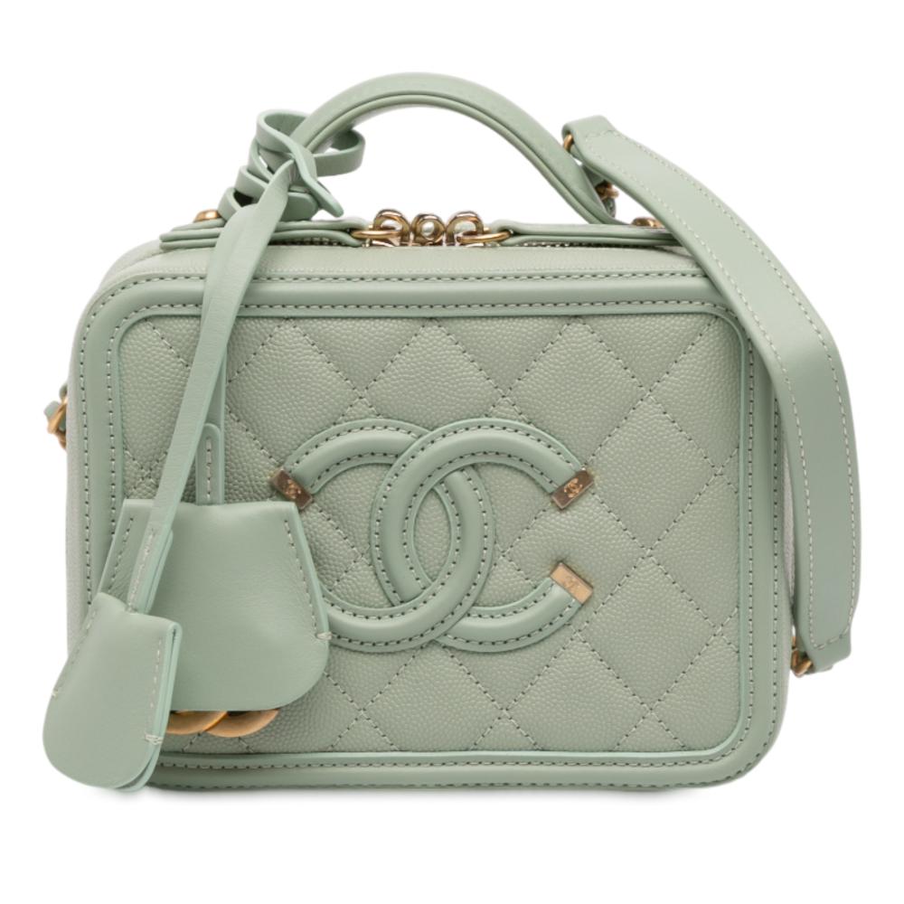 Chanel AB Chanel Green Mint Caviar Leather Leather Small Caviar CC Filigree Vanity Case Italy