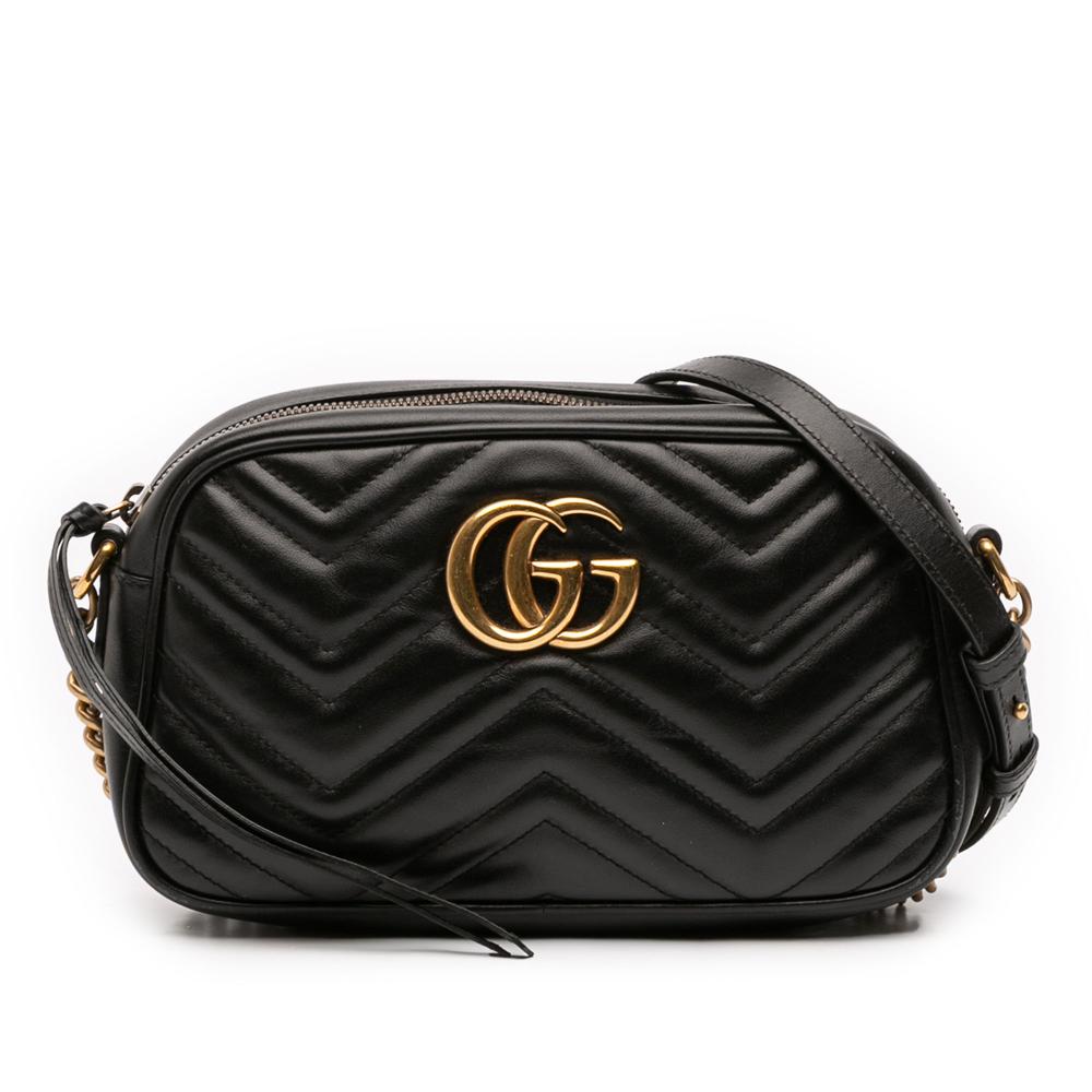 Gucci B Gucci Black Calf Leather Small GG Marmont Matelasse Crossbody Italy