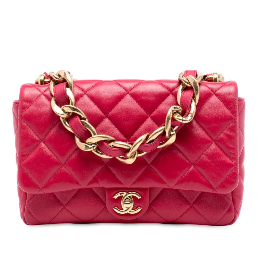 Chanel AB Chanel Red Lambskin Leather Leather Large Quilted Lambskin Funky Town Flap Italy