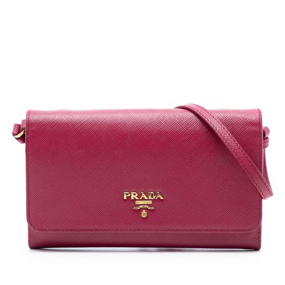 Prada B Prada Pink Dark Pink Saffiano Leather Wallet on Strap Italy
