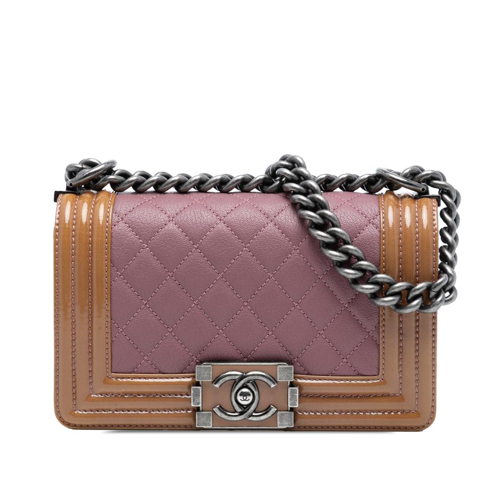 Chanel AB Chanel Pink Lily Goatskin Leather Small Quilted and Patent Duo Boy Flap Italy