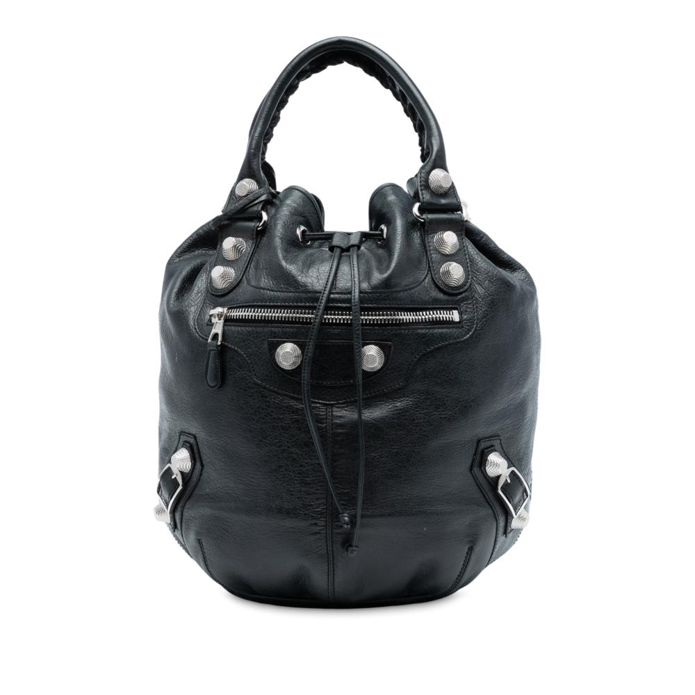 Balenciaga AB Balenciaga Black Lambskin Leather Leather Lambskin Motocross Giant 21 Pompon Bag Italy