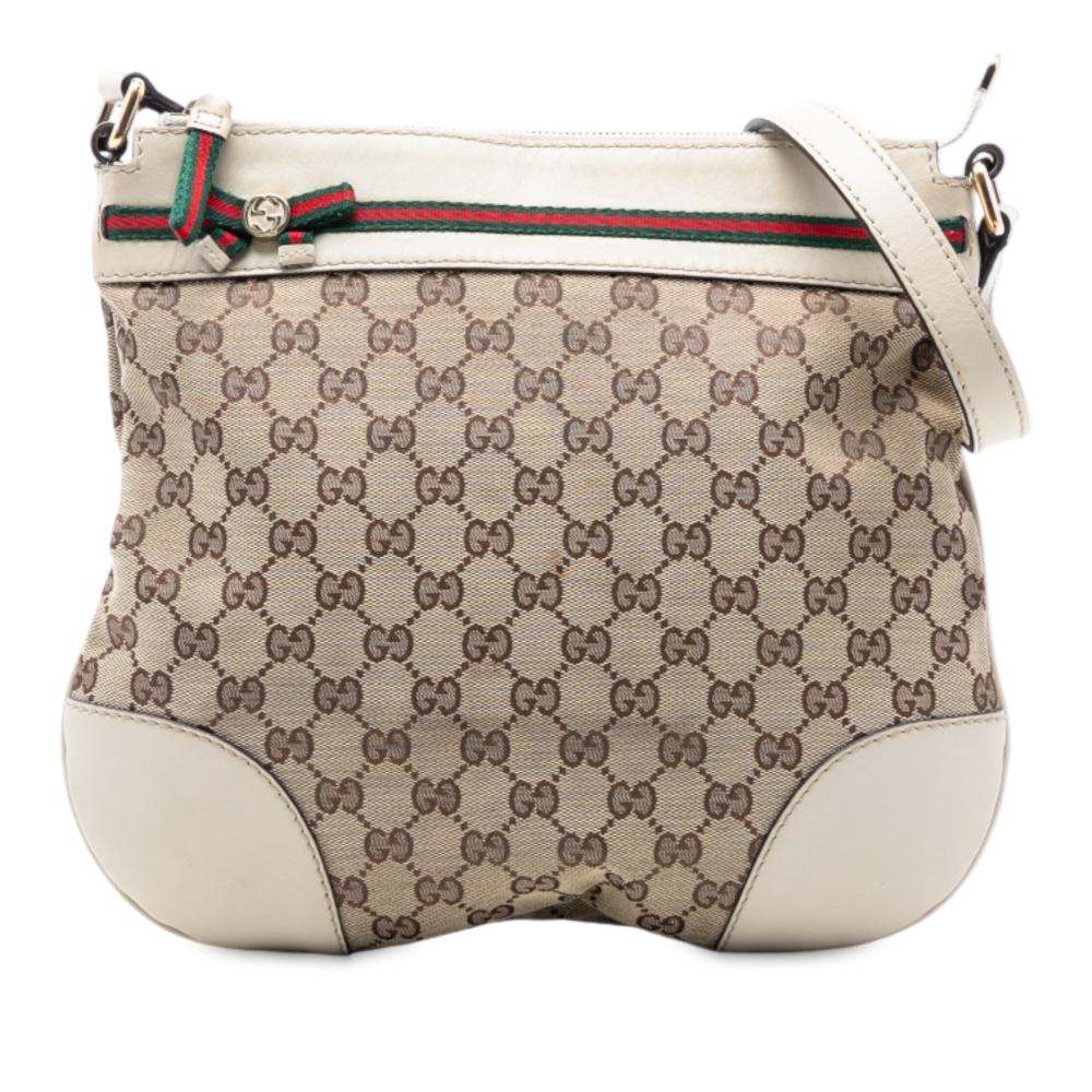 Gucci B Gucci Brown Beige Canvas Fabric GG Web Mayfair Crossbody Italy