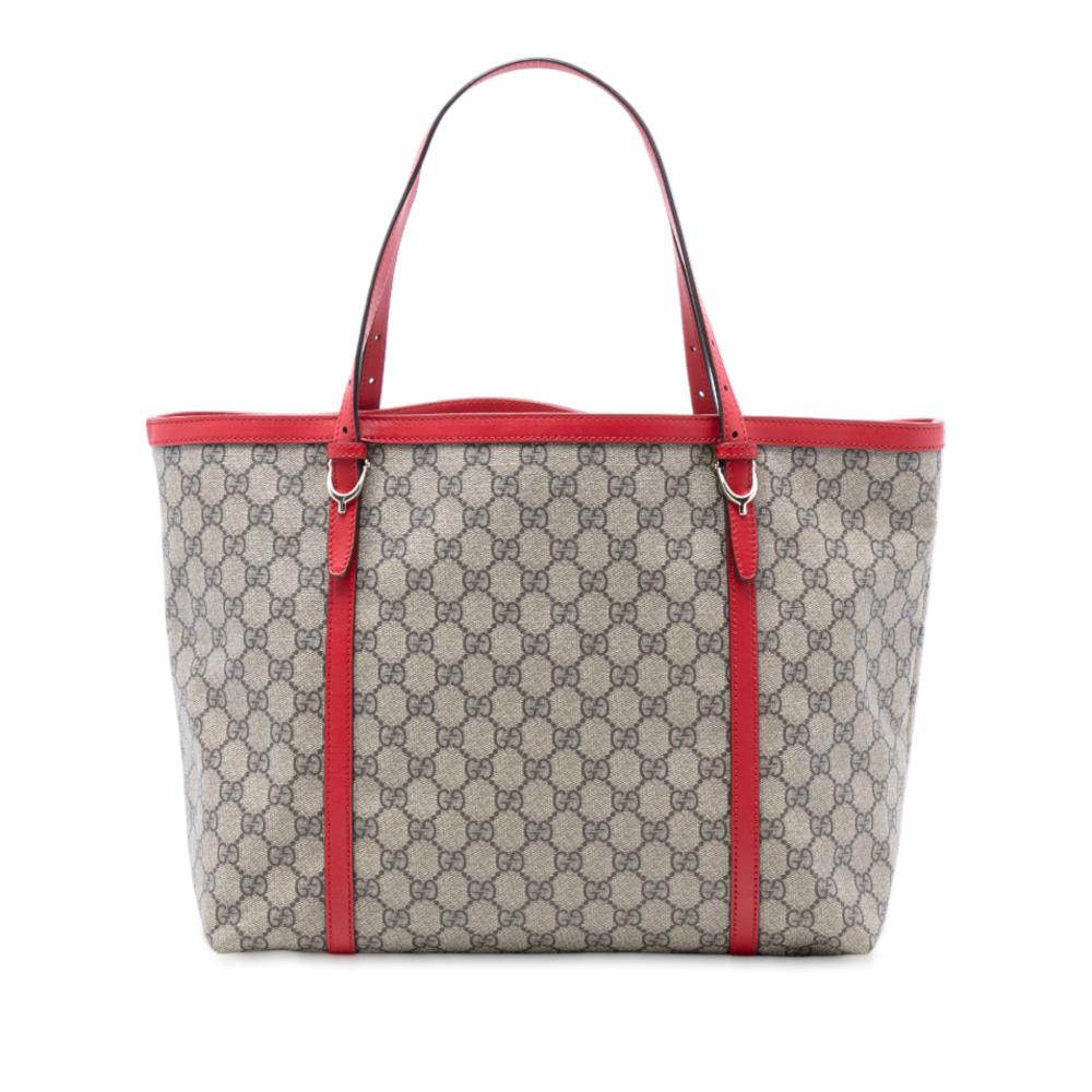Gucci AB Gucci Brown Beige with Red Coated Canvas Fabric GG Supreme Nice Tote Italy