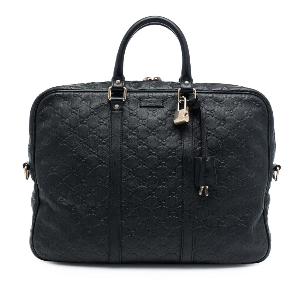 Gucci B Gucci Black Calf Leather Guccissima Business Bag Italy
