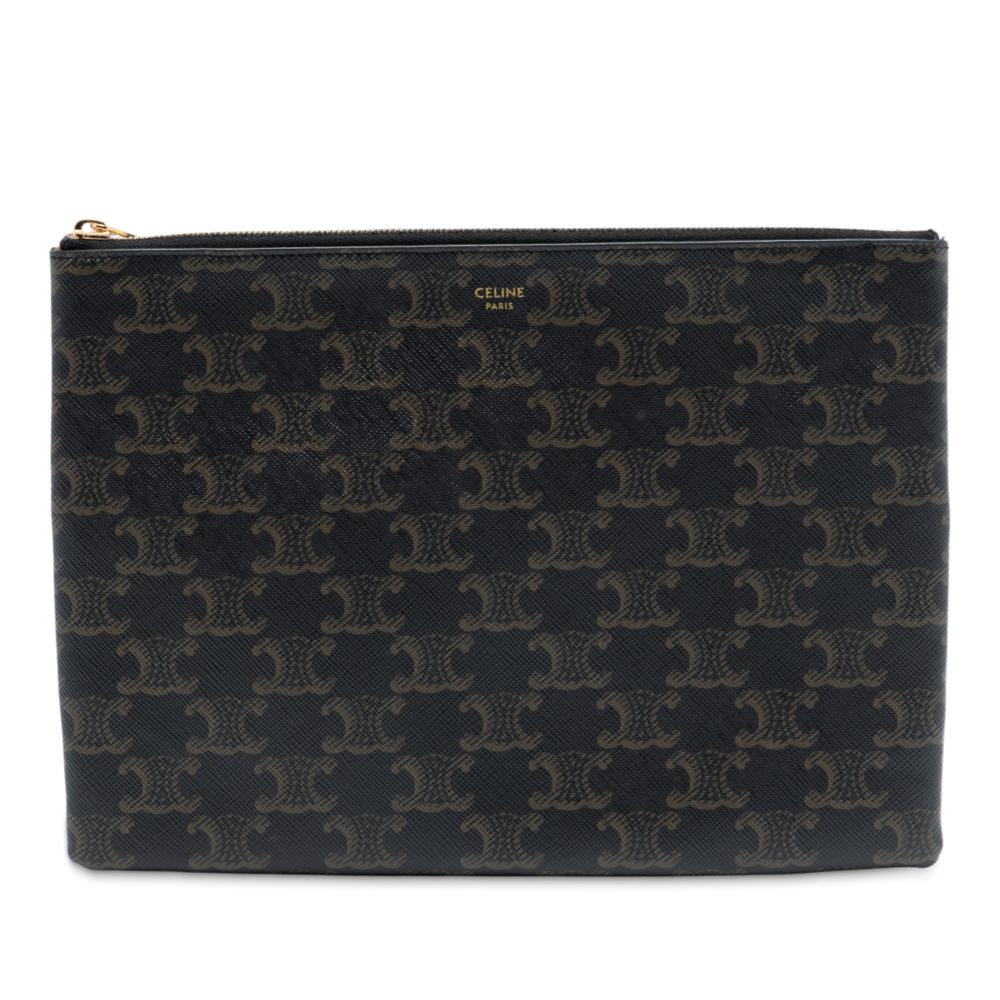 Celine AB Celine Brown Dark Brown Coated Canvas Fabric Small Triomphe Clutch Italy