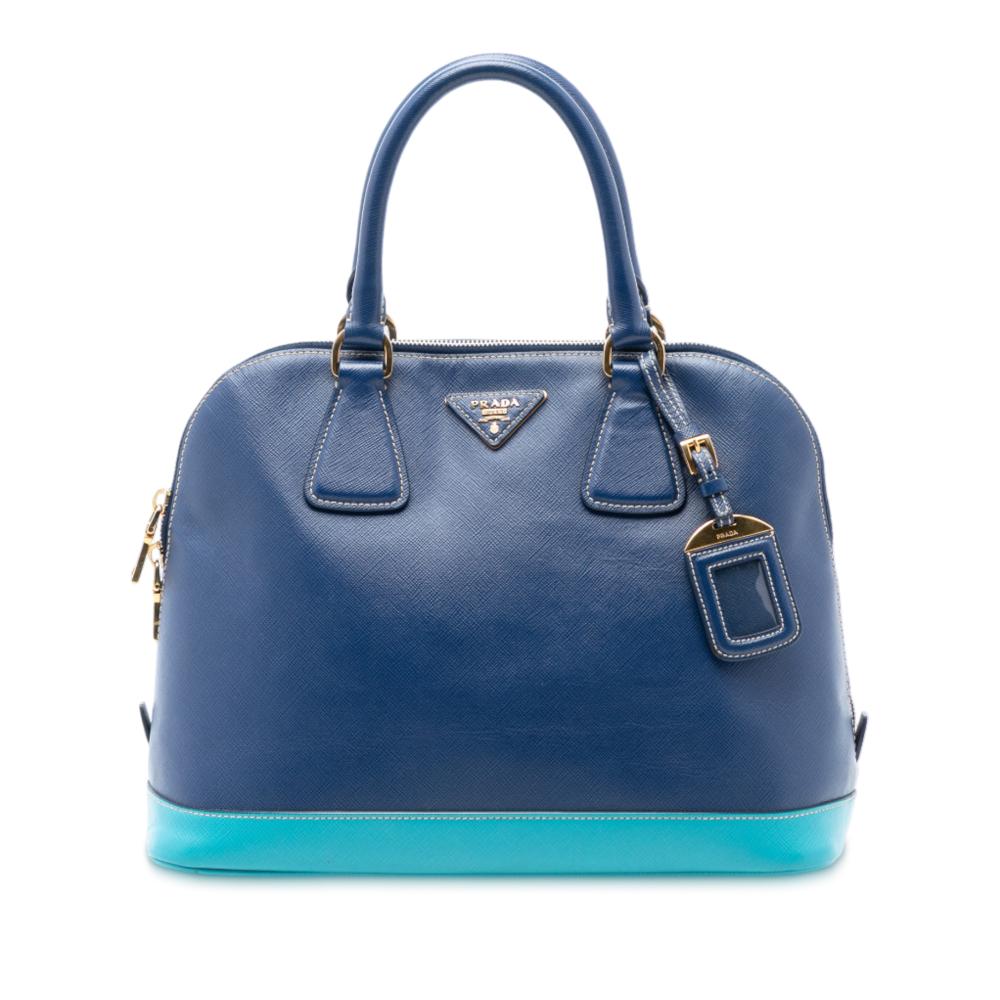 Prada B Prada Blue Dark Blue Saffiano Leather Bicolor Lux Promenade Dome Handbag Italy