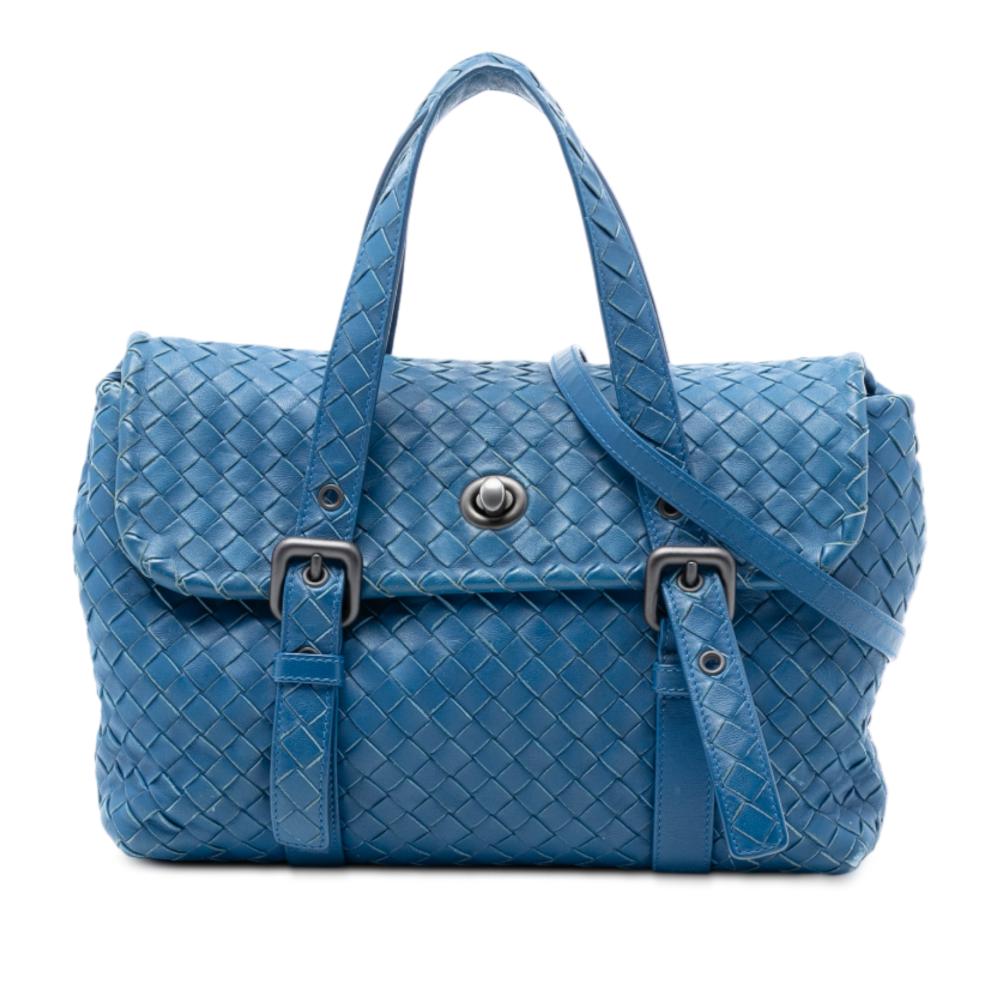 Bottega Veneta B Bottega Veneta Blue Nappa Leather Leather Nappa Intrecciato Flap Satchel Italy