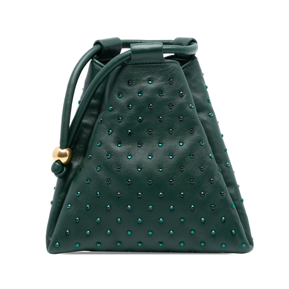 Bottega Veneta Green Mini Lambskin Crystal Embellished Triangle Handbag Italy