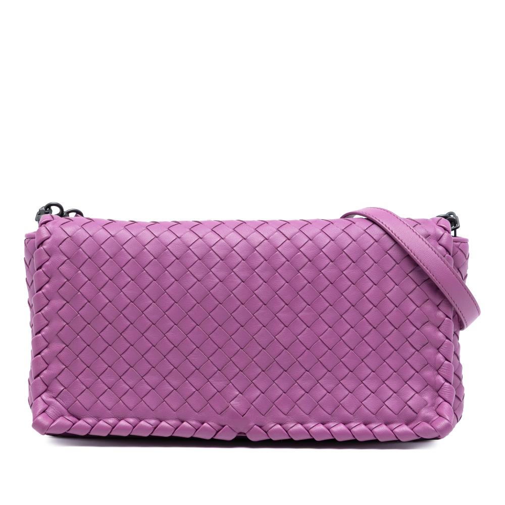 Bottega Veneta B Bottega Veneta Purple Nappa Leather Leather Nappa Intrecciato Dahlia Clutch Crossbody Italy