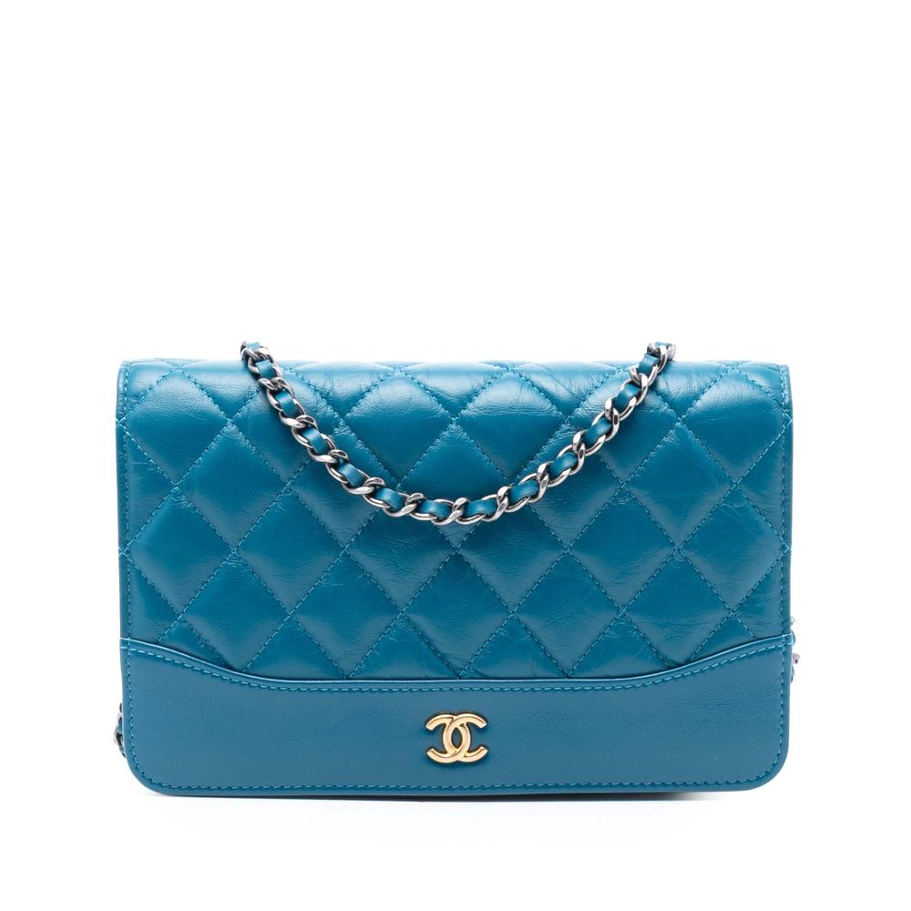 Chanel B Chanel Blue Calf Leather Quilted Aged skin Gabrielle Wallet On Chain Italy