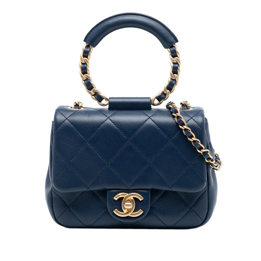Chanel B Chanel Blue Navy Lambskin Leather Leather Mini Quilted Lambskin In The Loop Flap Italy