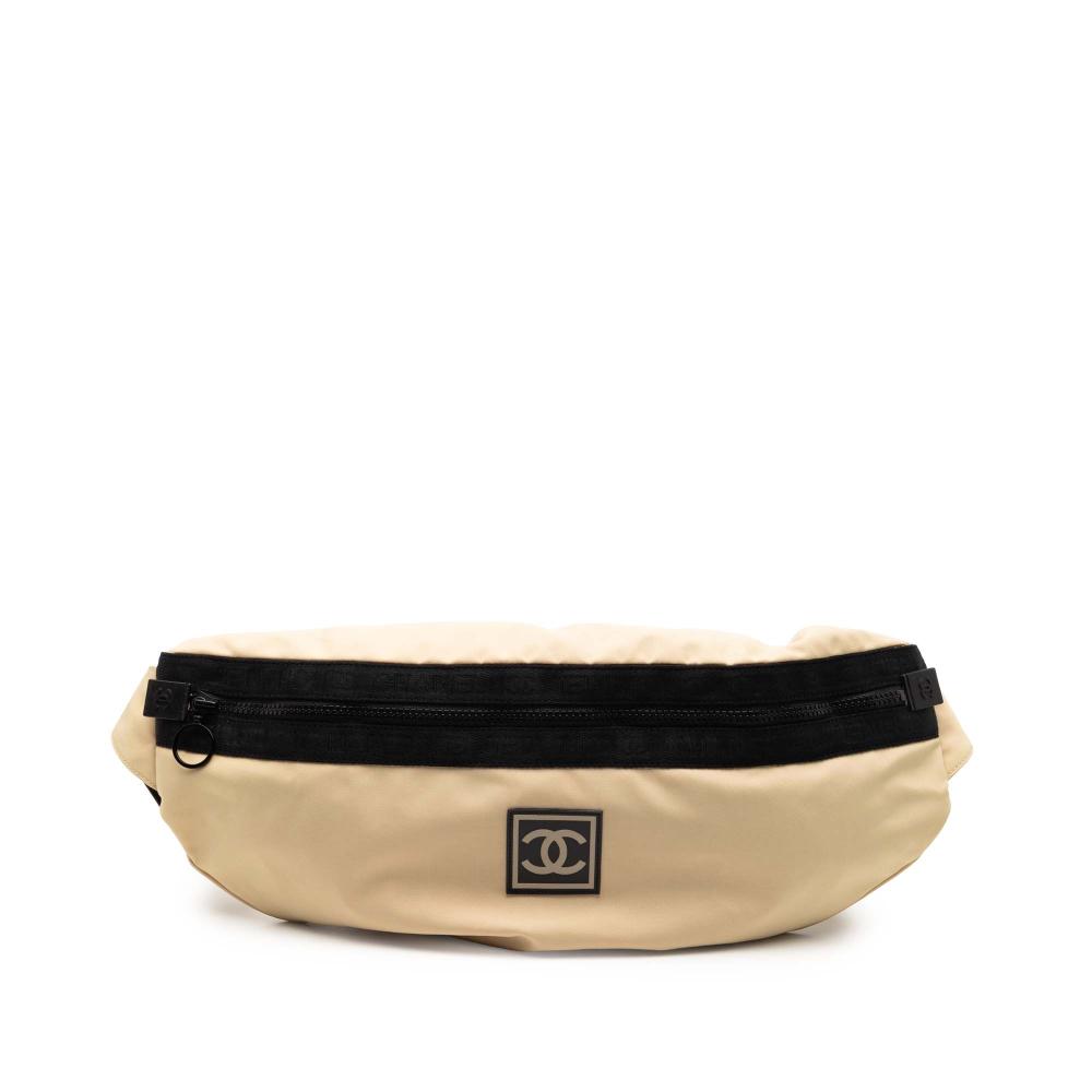 Chanel AB Chanel Brown Beige with Black Nylon Fabric CC Sport Line Belt Bag Italy
