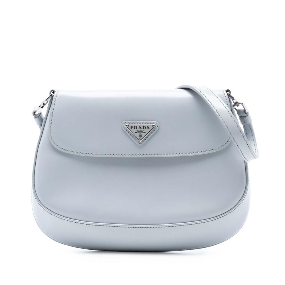 Prada AB Prada Gray Light Gray Calf Leather Mini Brushed Cleo Flap Italy