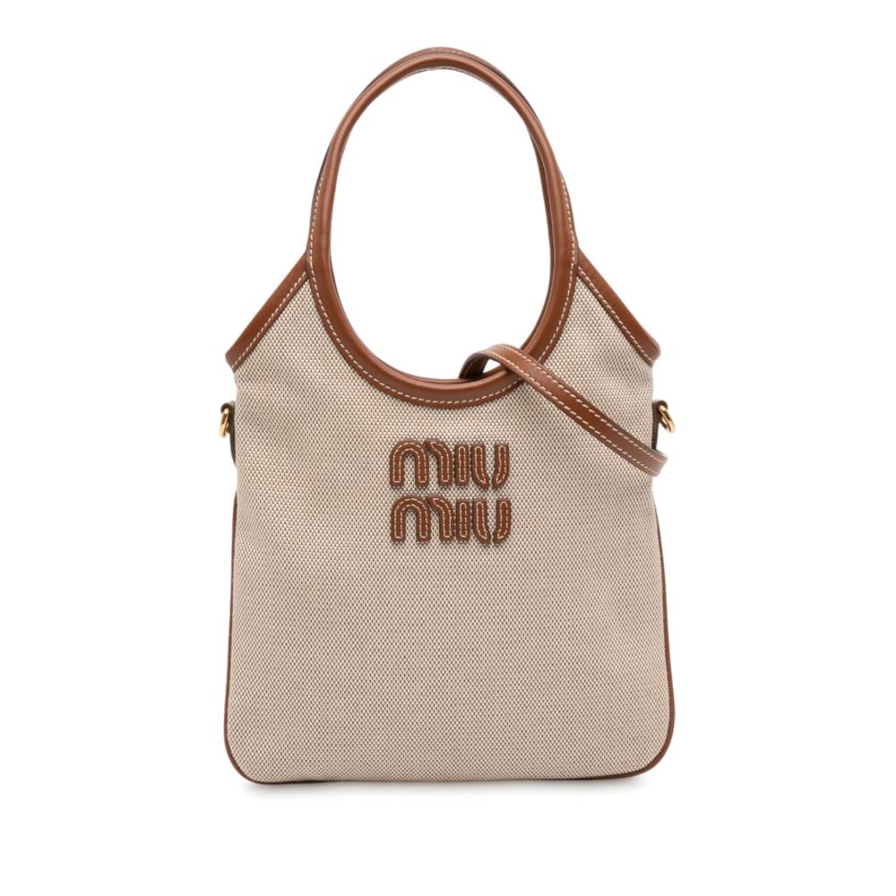 Miu Miu AB Miu Miu Brown Beige Canvas Fabric Ivy Satchel Italy
